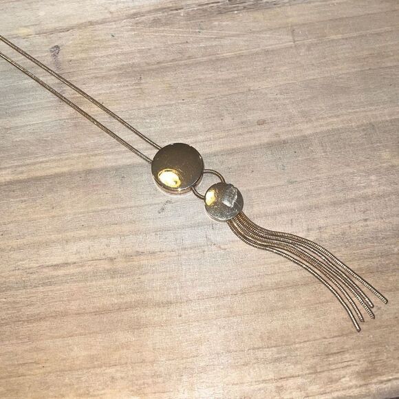 Gold Tone Snake Chain Tassel Necklace Metal Adjustable - Picture 2 of 5